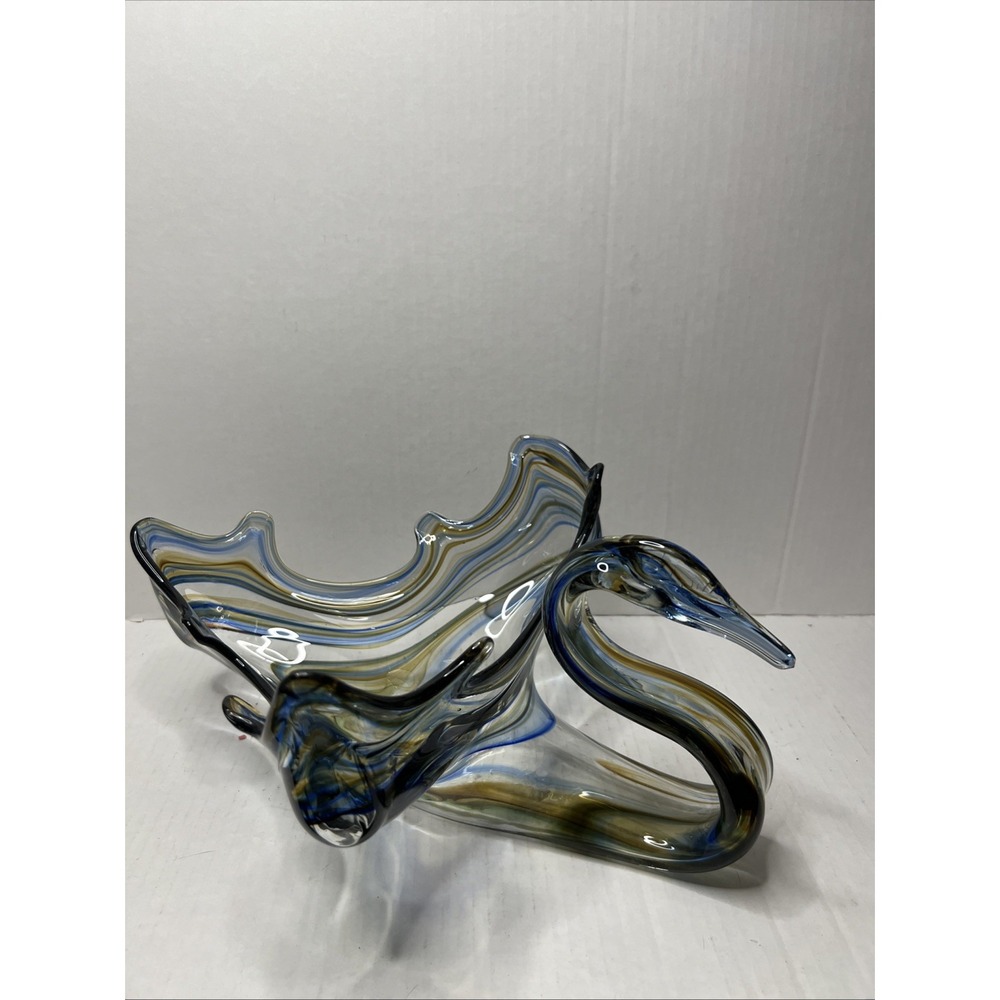 Vintage Studio Art Glass 1970s Sooner Murano Style Hand‎ Blown Large Swan Bowl